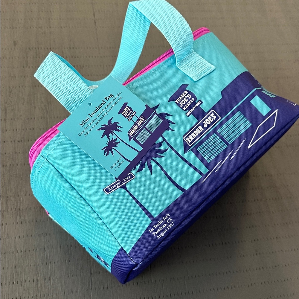 Trader Joe’s mini insulated bag in ocean blue lavender and blue